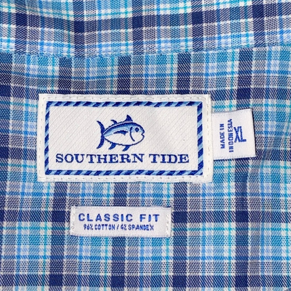 Southern Tide Button Down Mens XL Blue Plaid Classic Fit Cotton Stretch Shirt - Picture 4 of 9